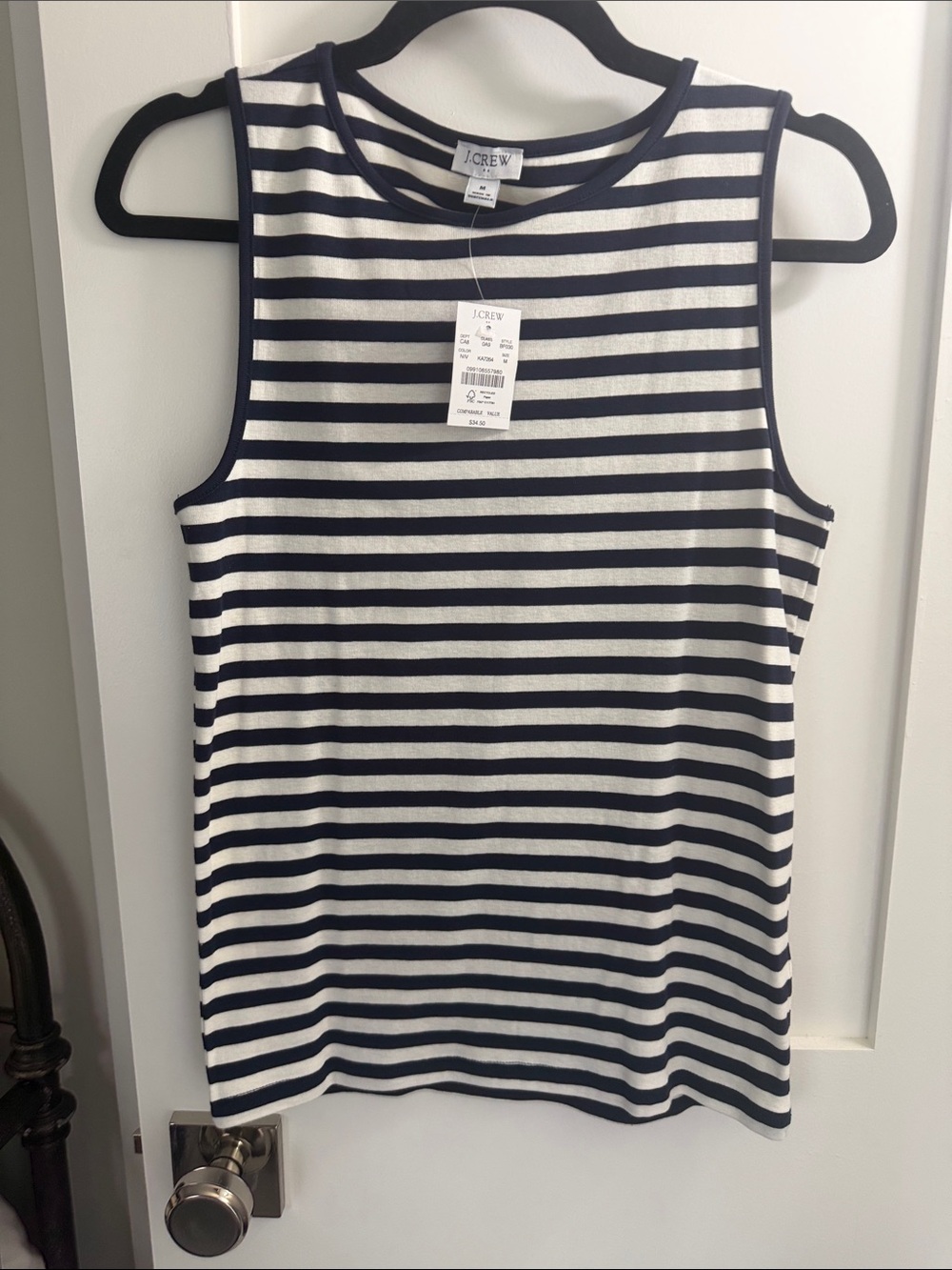 J. Crew Navy and White Striped Sleeveless Tank
